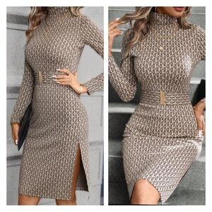 Shein Ellevyn Printed Turtle Neck Bodycon Dress Size Small